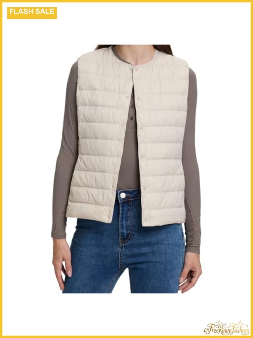 Quilted Lightweight Puffer Vest Sleeveless Button-Front Packable